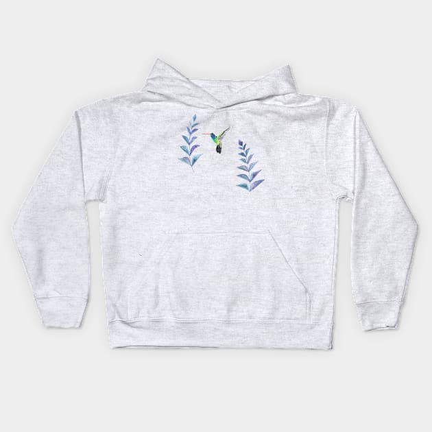 Hummingbird with tropical leaves watercolor design Kids Hoodie by Sandraartist